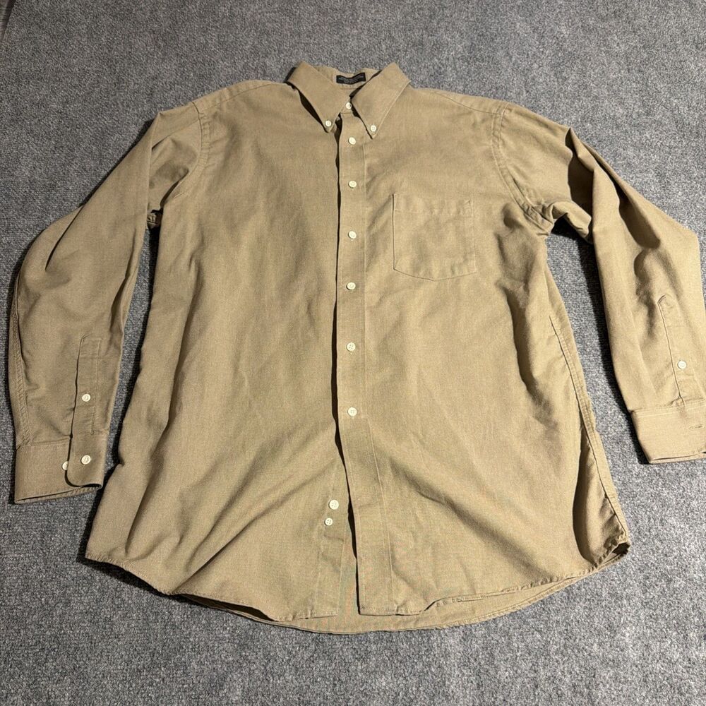 Vtg Bill Blass Shirt Mens 16.5 Tan Button Down Long Sleeve (34/35) Wrinkle Free